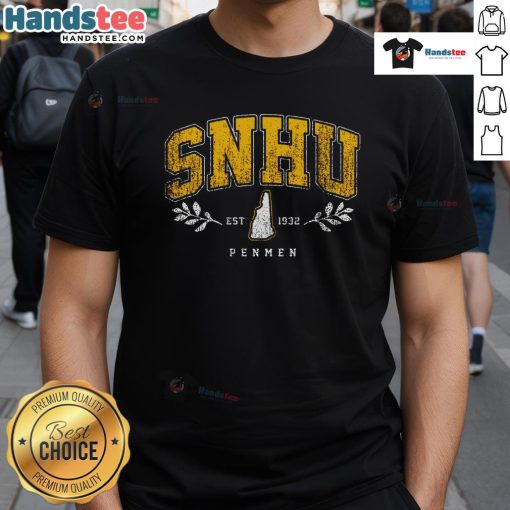 Good Snhu Arch Retro College Athletic Sports T-Shirt in navy blue, featuring a classic retro design for sports enthusiasts.
