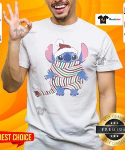 Good Stitches Santa Merry Christmas T-Shirt featuring a jolly Santa design, perfect for festive holiday celebrations.