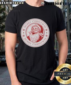 Happy Santa Badge design on a Merry Christmas T-Shirt, perfect for holiday celebrations and festive gatherings.