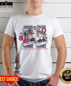 Hot ALCS Matchups Cleveland Guardians vs New York Yankees T-Shirt showcasing team logos and vibrant colors for fans.
