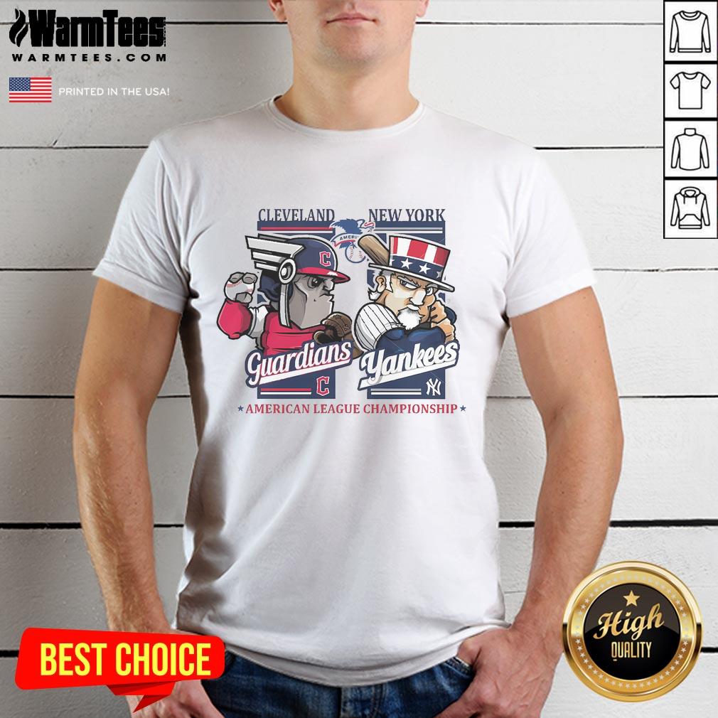 Hot Alcs Matchups Cleveland Guardians Vs New York Yankees T Shirt Hot ALCS Matchups Cleveland Guardians vs New York Yankees T-Shirt showcasing team logos and vibrant colors for fans.