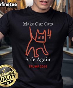 Hot Donald Trump Make Our Cats Safe Again 2024 T-Shirt featuring bold graphics and a playful political message.