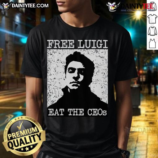 Hot Free Luigi Eat The Ceos T-Shirt featuring vibrant graphics of Luigi enjoying pizza, perfect for gaming fans.