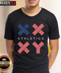 Hot Gender Genetic American Flag XX XY Athletics T-Shirt showcasing a vibrant design for sports enthusiasts.