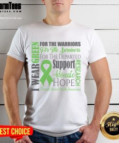 Hot green ribbon t-shirt promoting mental health awareness with 'Mental Health Matters' slogan for support and advocacy.