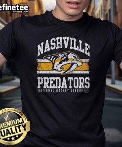 Hot Nashville Predators NHL striped logo t-shirt featuring vibrant colors and a bold design for hockey fans.