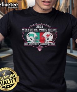 Hot Orlando Florida 2024 Staffdna Cure Bowl T-Shirt featuring Ohio vs Jacksonville head-to-head design.