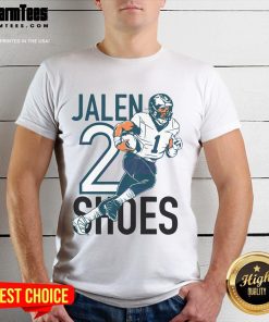 Alt Text: Hot Philadelphia Eagles Jalen Hurts Two Shoes T-Shirt featuring vibrant graphics and team colors for fans.