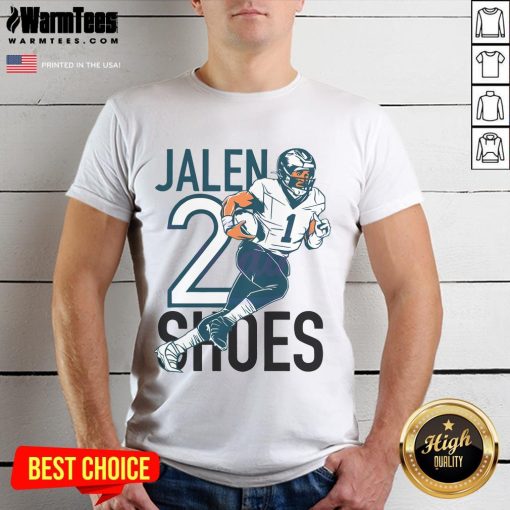 Alt Text: Hot Philadelphia Eagles Jalen Hurts Two Shoes T-Shirt featuring vibrant graphics and team colors for fans.