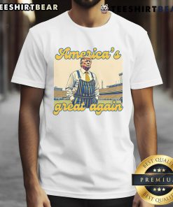 Hot Trump America's Great Again vintage football T-shirt featuring bold graphics and a patriotic design for fans.
