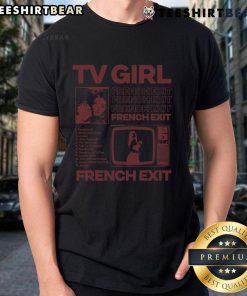 Hot TV girl wearing French Exit T-shirt, showcasing trendy fashion and vibrant style in a casual setting.