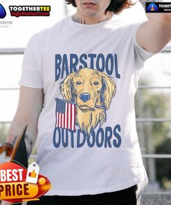 Nice Barstool Outdoors Dog USA T-Shirt featuring a playful dog graphic, perfect for outdoor enthusiasts and dog lovers.
