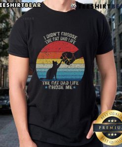 Nice Cat Dad Father's Day retro vintage sunset t-shirt featuring a playful cat silhouette against a colorful sunset backdrop.