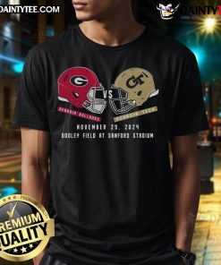 Georgia Bulldogs vs Georgia Tech helmet t-shirt on Dooley Field at Sanford Stadium, November 29, 2024.