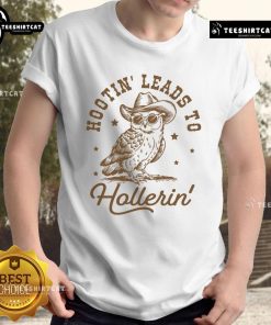 Trendy vintage Western owl t-shirt featuring 'Nice Hootin Leads To Hollerin' text and a stylish owl graphic.