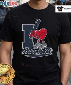 Nice I Love Baseball Heart T-Shirt featuring a stylish heart design for baseball fans, perfect for game day wear.