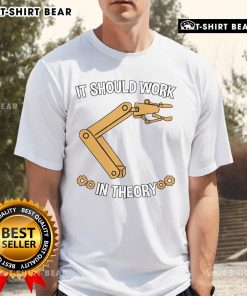 Funny 'Nice It Should Work In Theory' Robot T-Shirt design featuring a quirky robot graphic, perfect for tech enthusiasts.