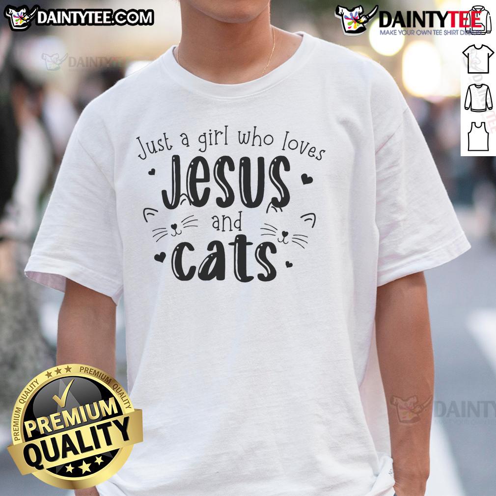 Nice Just A Girl Who Loves Jesus And Cats Christian T Shirt Just a girl who loves Jesus and cats Christian T-Shirt design featuring playful graphics and a heartfelt message.