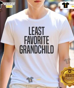 Alt Text: Colorblock raglan t-shirt for kids with 'Nice Least Favorite Grandchild' print, perfect for playful style.