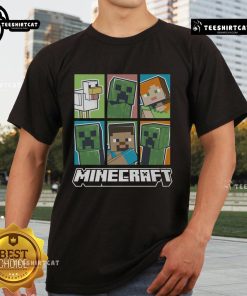Nice Minecraft Creeper Chicken Steve Alex T-Shirt featuring popular characters from the game in vibrant colors.
