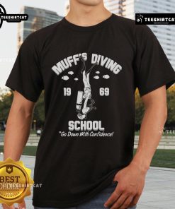 Nice Muffs Diving School 1969 'Go Down With Confidence' T-Shirt featuring vintage design and scuba diving graphics.