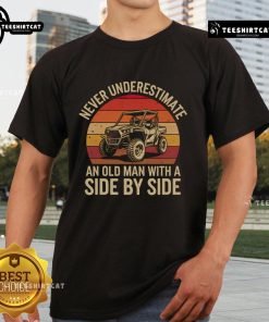 Vintage T-shirt featuring the phrase 'Never Underestimate An Old Man' with a side by side design.