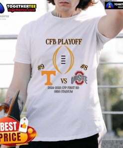 Ohio State vs Tennessee Football 2024 CFP Playoff First Round T-Shirt design featuring team logos and vibrant colors.