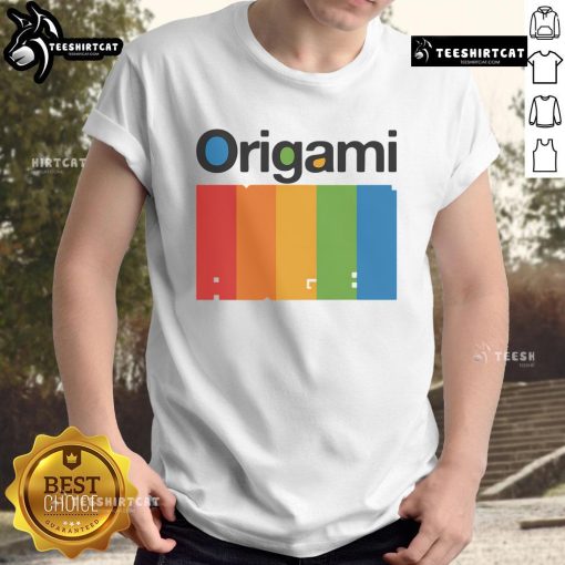 Colorful Origami Spectrum T-Shirt featuring intricate origami designs, perfect for art lovers and fashion enthusiasts.