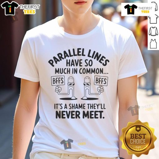 Funny math T-shirt featuring a cool graphic of parallel lines never meeting with a Pi symbol, perfect for math lovers.
