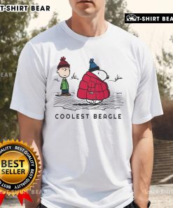 Coolest Beagle T-Shirt featuring Snoopy in a winter puffer jacket, perfect for Peanuts fans and winter fashion lovers.