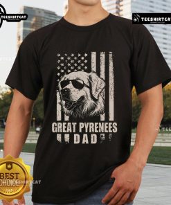 Nice Pyrenees Dog Dad t-shirt featuring an American flag design, perfect for proud dog owners and patriotic pet lovers.