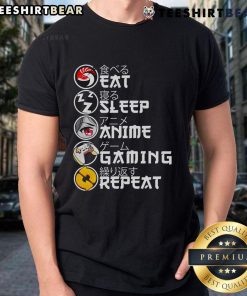 Retro Eat Sleep Anime Gaming Repeat Kawaii Anime Manga Gamer T-Shirt design featuring vibrant colors and playful graphics.