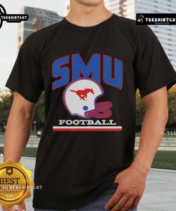 Vintage Nice SMU Mustangs football helmet T-shirt featuring classic design and vibrant colors for fans.