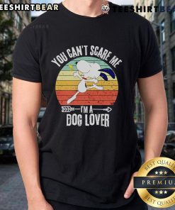Alt Text: Retro Snoopy You Can't Scare Me I'm A Dog Lover T-Shirt featuring a playful design for dog lovers.