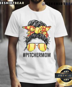 Alt Text: Softball Momma T-Shirt featuring a pitcher in a messy bun, perfect for proud softball moms and fans.