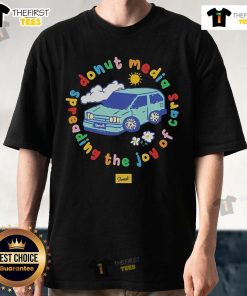 Nice Spreading the Joy of Cars Donut Media T-Shirt featuring a vibrant car design, perfect for automotive enthusiasts.