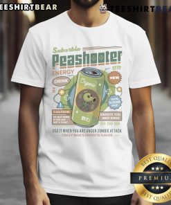Funny 'Nice Suburbia Peashooter' t-shirt featuring Crazy Daves favorite flavor, perfect for zombie attack fans.
