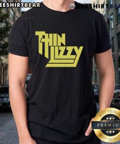 Stylish thin Lizzy T-shirt featuring iconic band logo, perfect for rock music fans and casual wear enthusiasts.