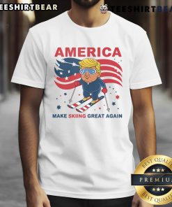 Nice USA Apres Ski 'Make Skiing Great Again' Donald Trump T-Shirt featuring bold text and winter sports theme.
