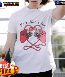 Nice Video Gamer Valentine's Day T-Shirt featuring heart-shaped game controllers, perfect for gaming enthusiasts.