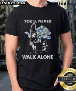 Blue Detroit Lions T-shirt with 'You'll Never Walk Alone' graphic, perfect for fans and sports enthusiasts.