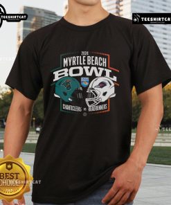 Official 2024 Myrtle Beach Bowl t-shirt featuring Coastal Carolina Chanticleers vs UTSA Roadrunners NCAA Division matchup.