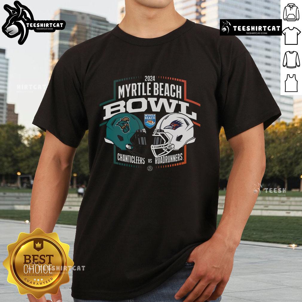 Official 2024 Myrtle Beach Bowl Coastal Carolina Chanticleers Vs UTSA Roadrunners Matchup NCAA Division T-Shirt Official 2024 Myrtle Beach Bowl t-shirt featuring Coastal Carolina Chanticleers vs UTSA Roadrunners NCAA Division matchup.