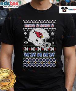 Official Arizona Cardinals NFL Football Christmas helmet T-shirt featuring festive design and team logo for holiday fans.