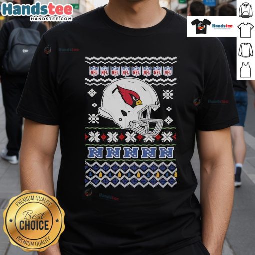 Official Arizona Cardinals NFL Football Christmas helmet T-shirt featuring festive design and team logo for holiday fans.