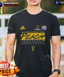 Arizona State University Football 2025 Peach Bowl Quarterfinals T-Shirt featuring team logo and playoff graphics.