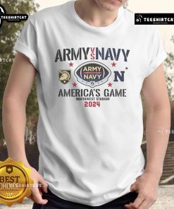 Official Army Black Knights vs Navy Midshipmen 2024 America's Game t-shirt featuring team logos at Northwest Stadium.