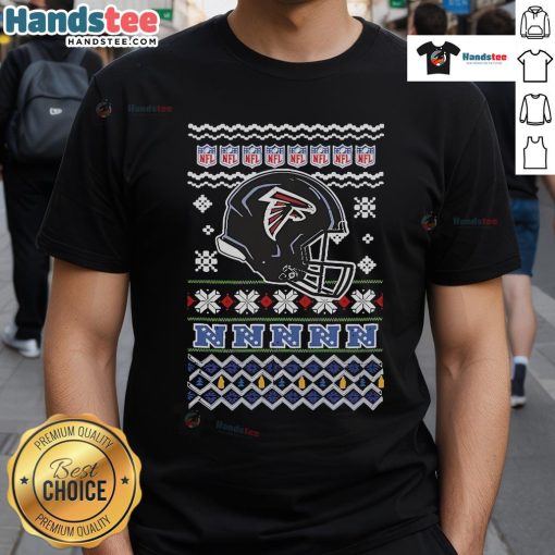 Official Atlanta Falcons NFL Football Christmas Helmet T-Shirt featuring festive design and team logo for holiday fans.