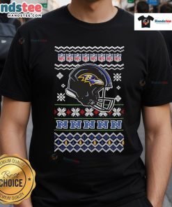 Official Baltimore Ravens NFL Football Christmas Helmet T-Shirt featuring festive design and team logo for holiday spirit.