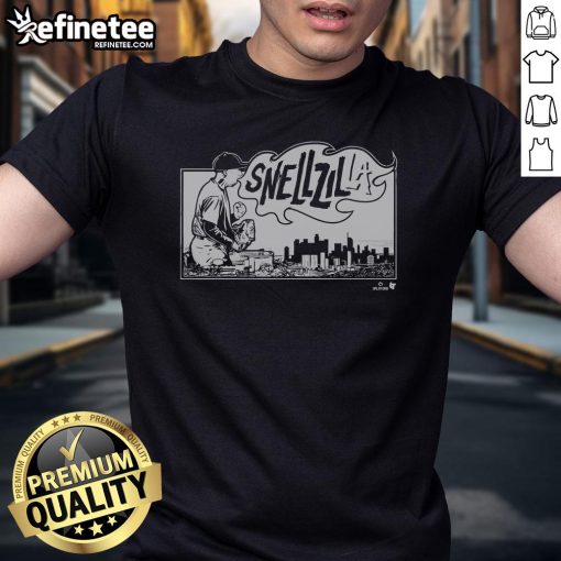 Official Blake Snell Snellzilla La T-Shirt featuring bold graphics and vibrant colors, perfect for fans of Blake Snell.